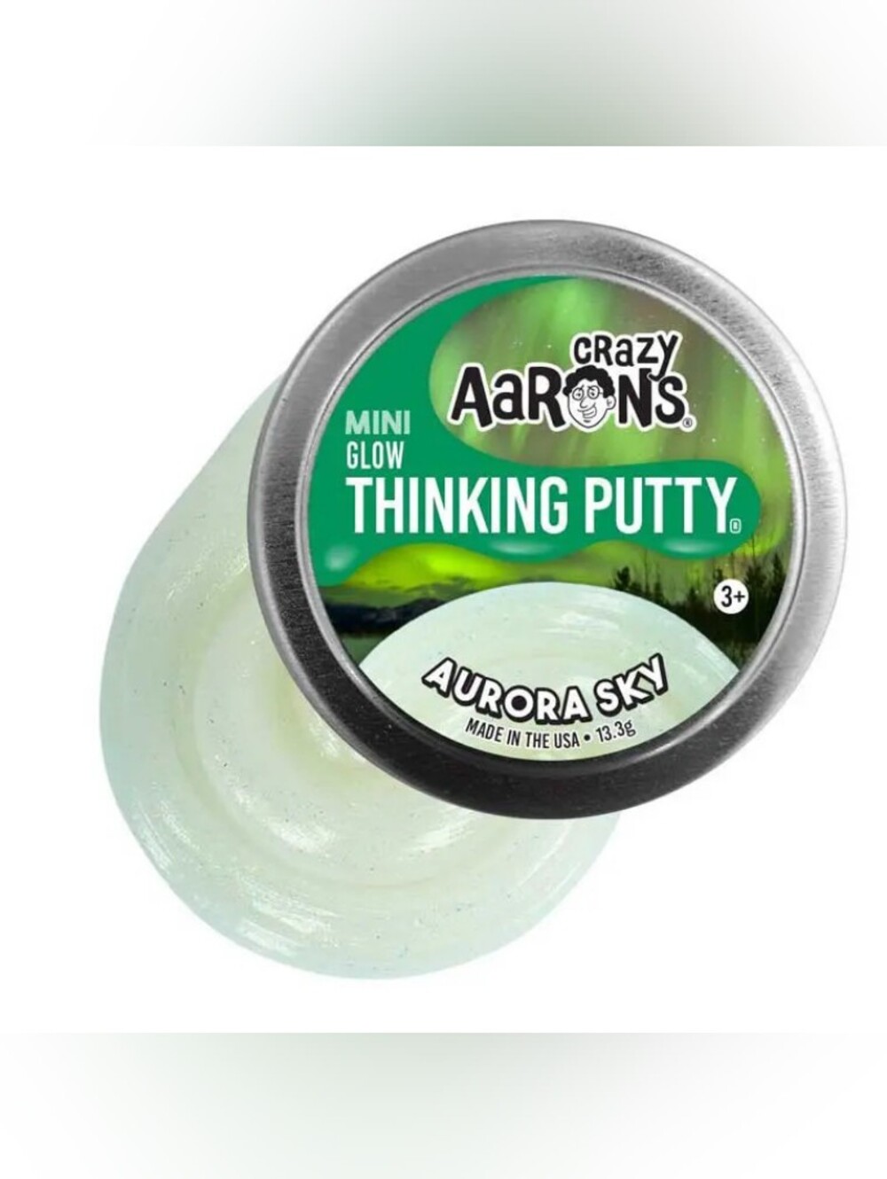 Crazy Aaron's Mini Glow Thinking Putty - Aurora Sky (Glow Green)